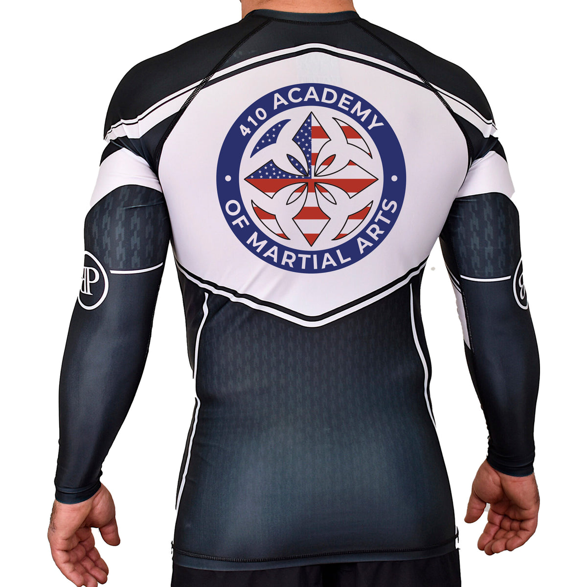 410 Academy of Martial Arts Academy Rash Guards Black/White #8017 C