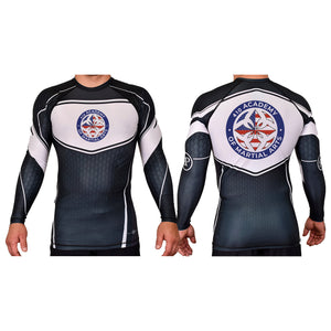 410 Academy of Martial Arts Academy Rash Guards Black/White #8017 C
