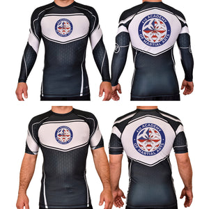 410 Academy of Martial Arts Academy Rash Guards Black/White #8017 C