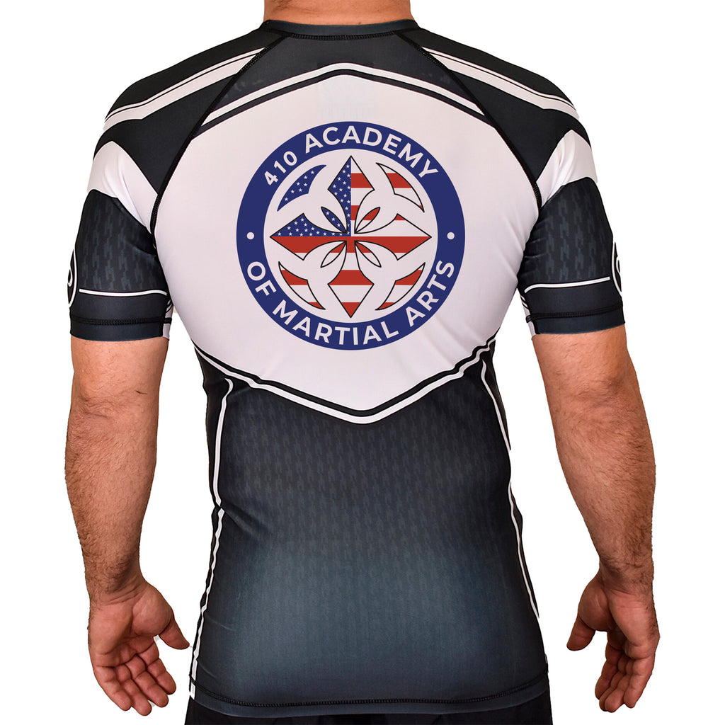 410 Academy of Martial Arts Academy Rash Guards Black/White #8017 C