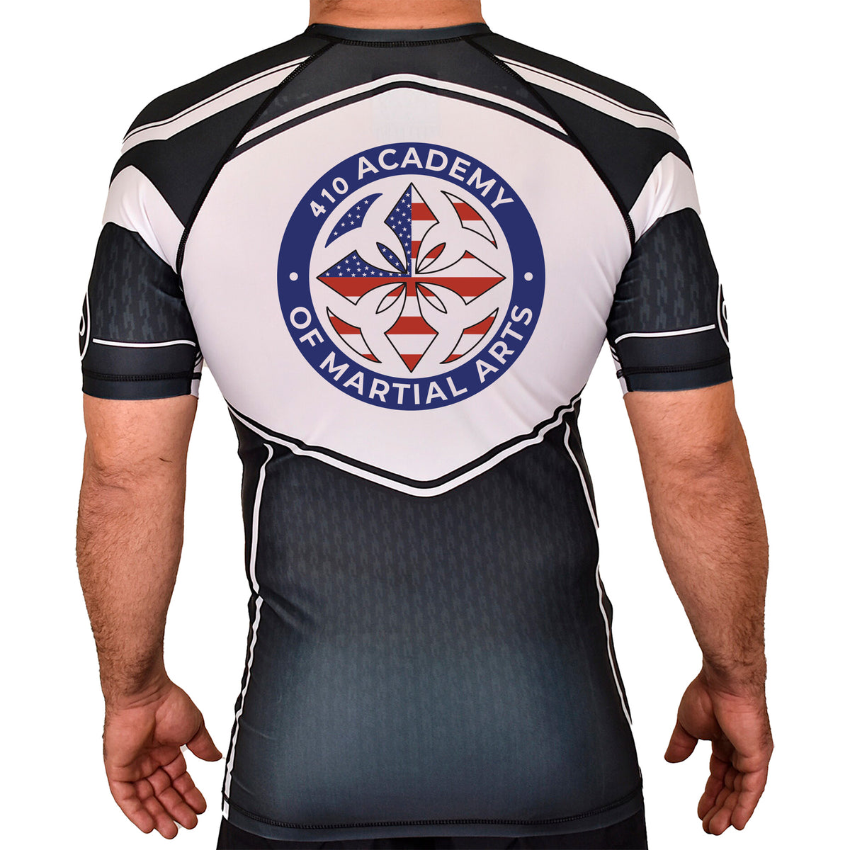 410 Academy of Martial Arts Academy Rash Guards Black/White #8017 C