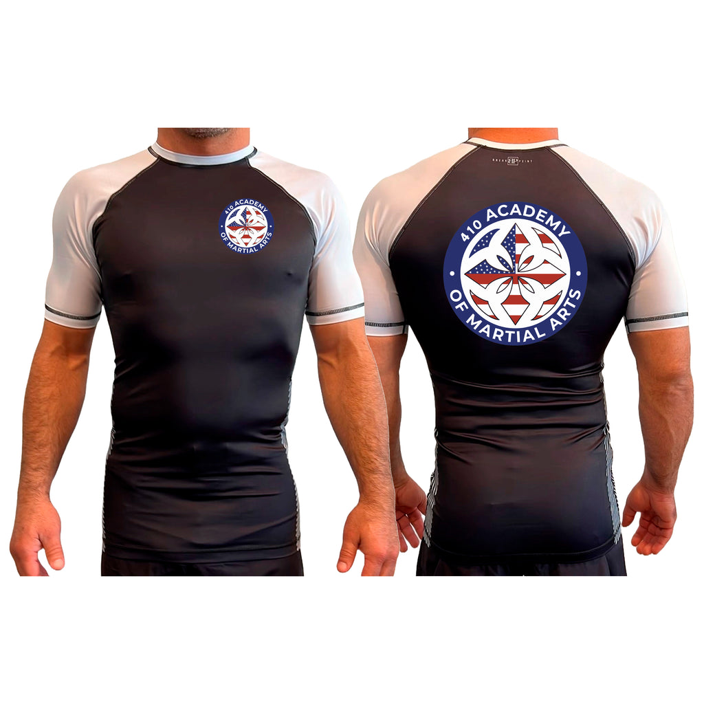 410 Academy of Martial Arts All Black Ranked Short Sleeve Rash Guards #8017 C