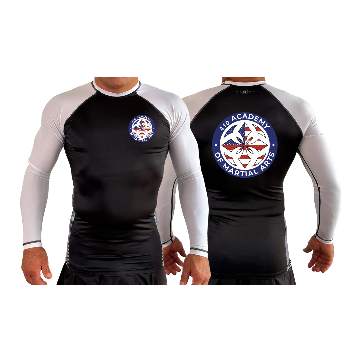 410 Academy of Martial Arts All Black Ranked Long Sleeve Rash Guards #8017 C