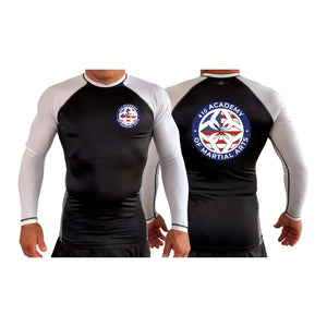 410 Academy of Martial Arts All Black Ranked Long Sleeve Rash Guards #8017 C