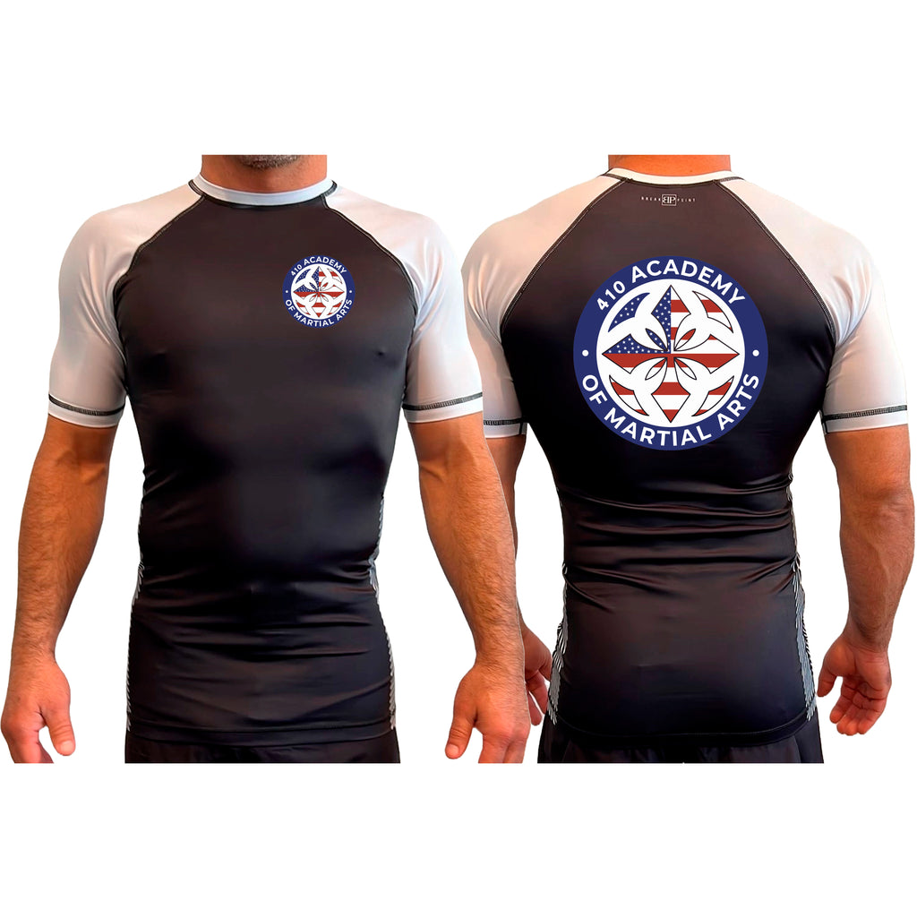 410 Academy of Martial Arts All Black Ranked Short Sleeve Rash Guards #8017 C