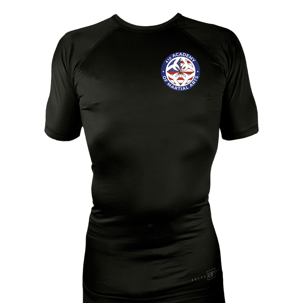 410 Academy of Martial Arts All Black Rash Guards Short Sleeves #8017 C
