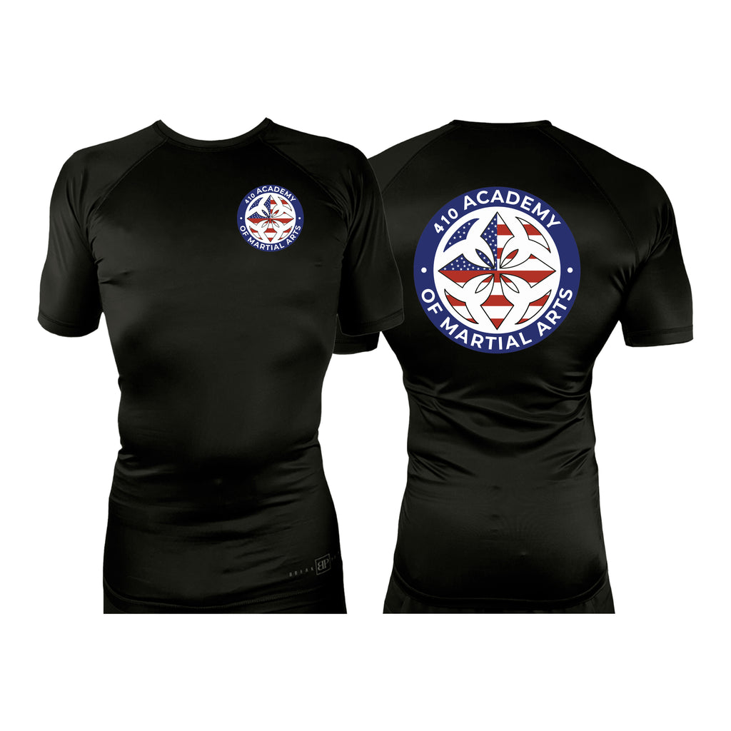410 Academy of Martial Arts All Black Rash Guards Short Sleeves #8017 C