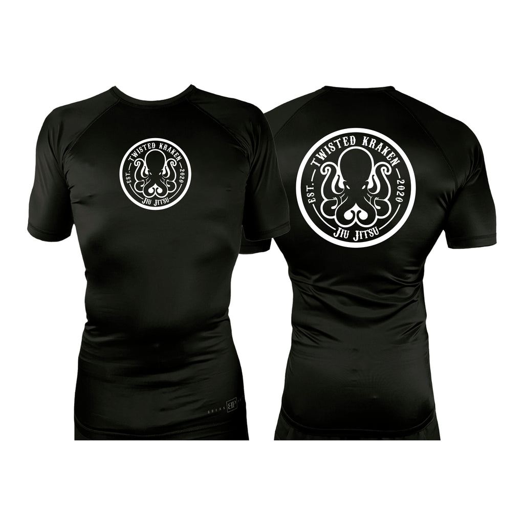Twisted Kraken Jiu Jitsu All Black Custom Rash Guards Short Sleeves #8019