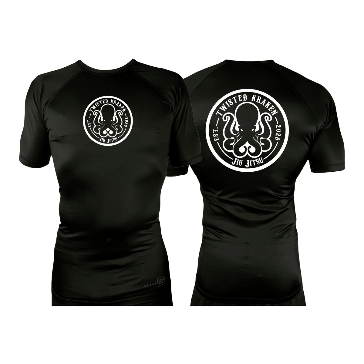 Twisted Kraken Jiu Jitsu All Black Custom Rash Guards Short Sleeves #8019