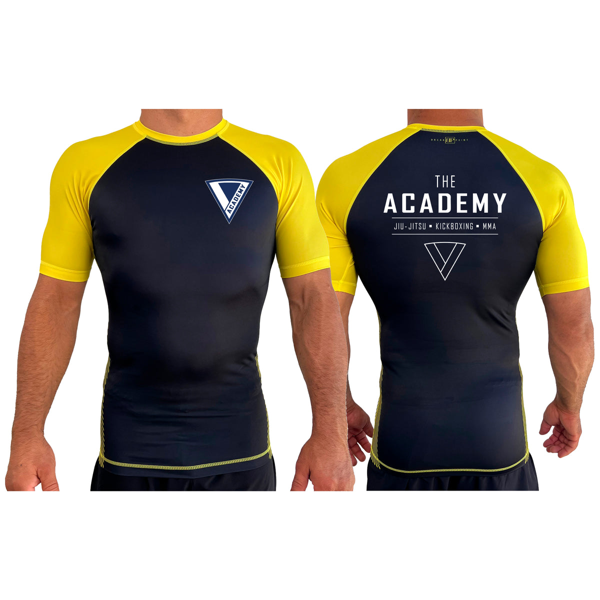 The Academy of Jiu Jitsu All Black Ranked Short Sleeve Rash Guards #8021