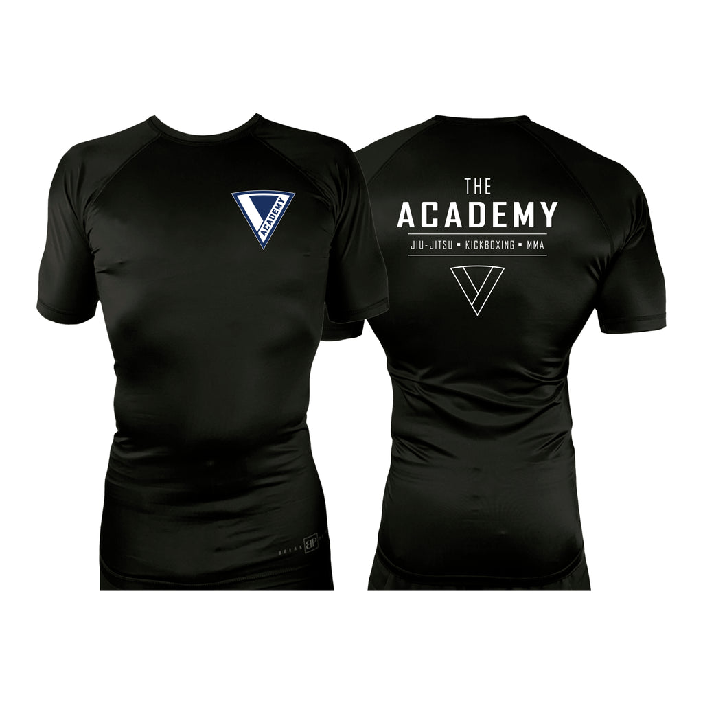 The Academy of Jiu Jitsu All Black Custom Rash Guards Short Sleeves #8021