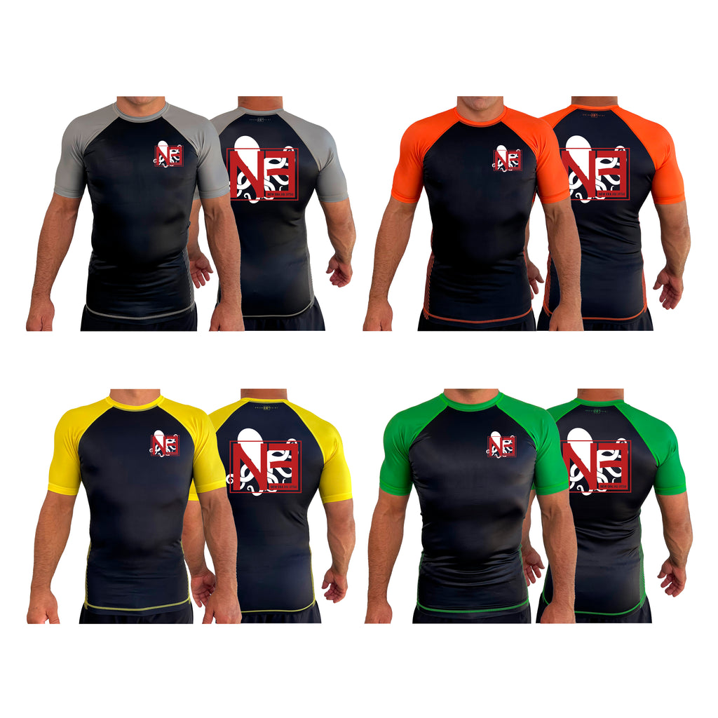 New Era Jiu Jitsu All Black Ranked Short Sleeve Rash Guards  #8022 B