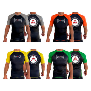 Inversion Jiu Jitsu All Black Ranked Short Sleeve Rash Guards  #8023