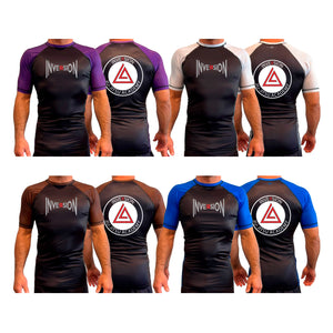 Inversion Jiu Jitsu All Black Ranked Short Sleeve Rash Guards #8023