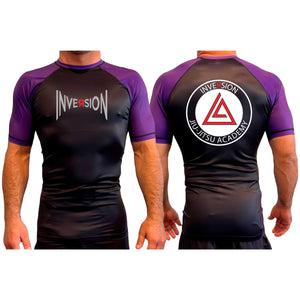 Inversion Jiu Jitsu All Black Ranked Short Sleeve Rash Guards #8023