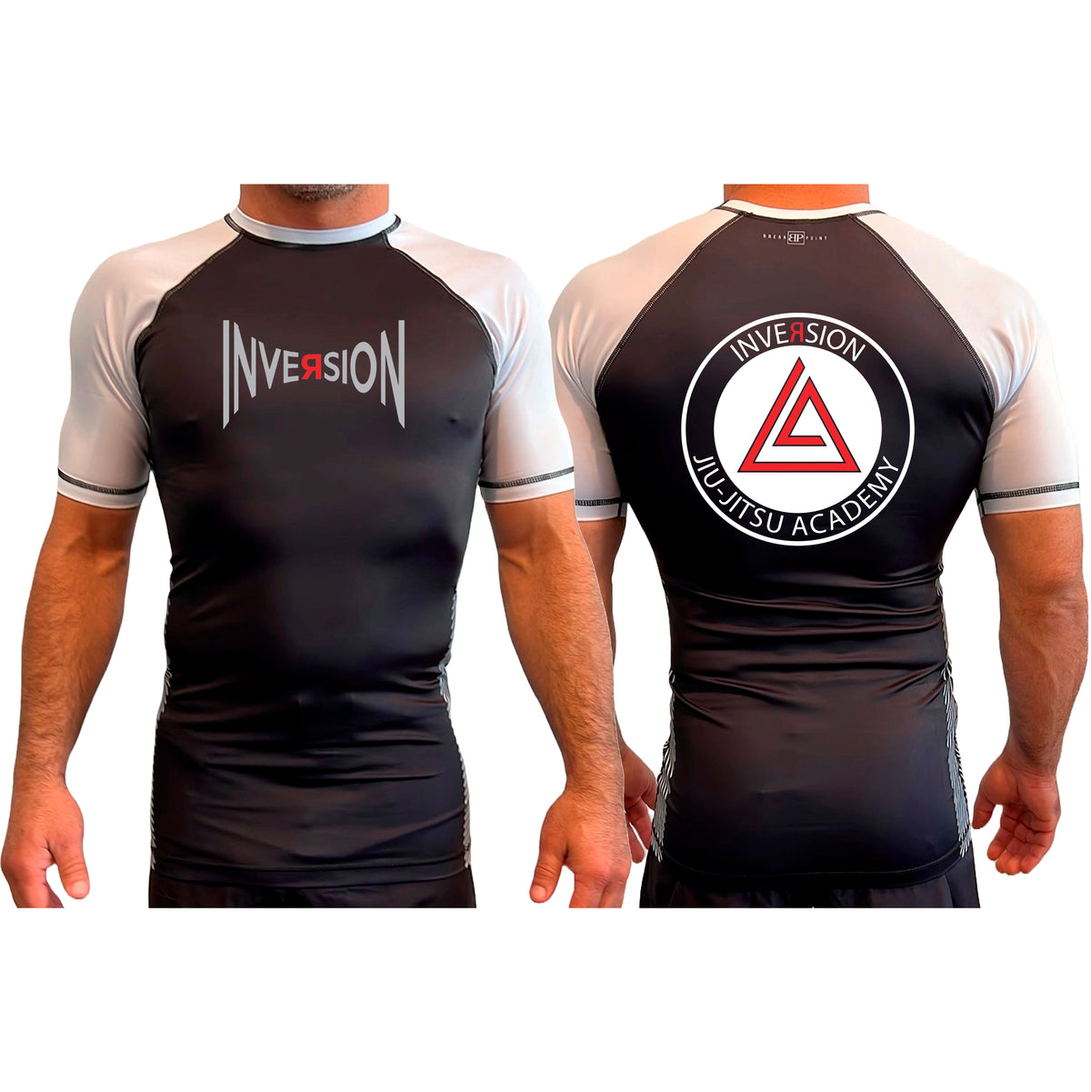 Inversion Jiu Jitsu All Black Ranked Short Sleeve Rash Guards #8023
