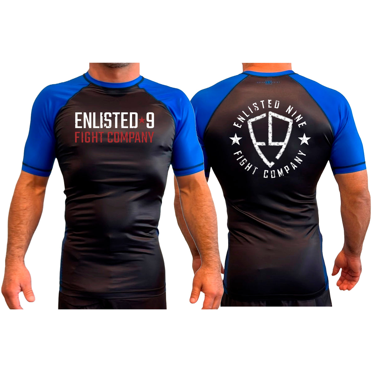 Enlisted Nine All Black Ranked Short Sleeve Rash Guards #8026 A