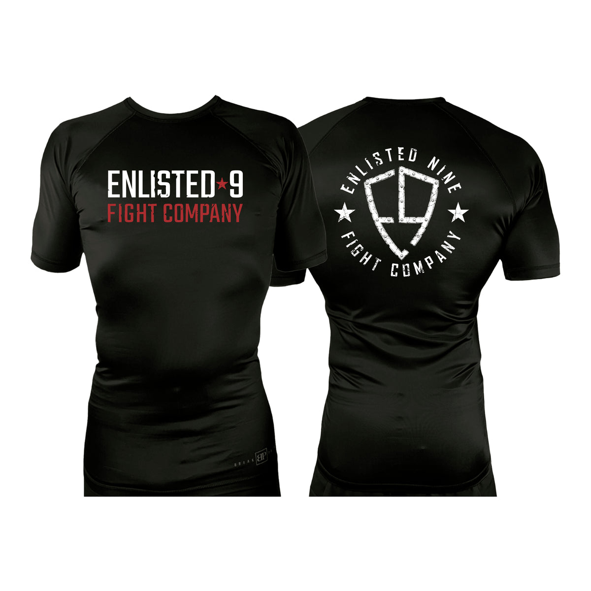 Enlisted Nine All Black Custom Rash Guards Short Sleeves #8026 A