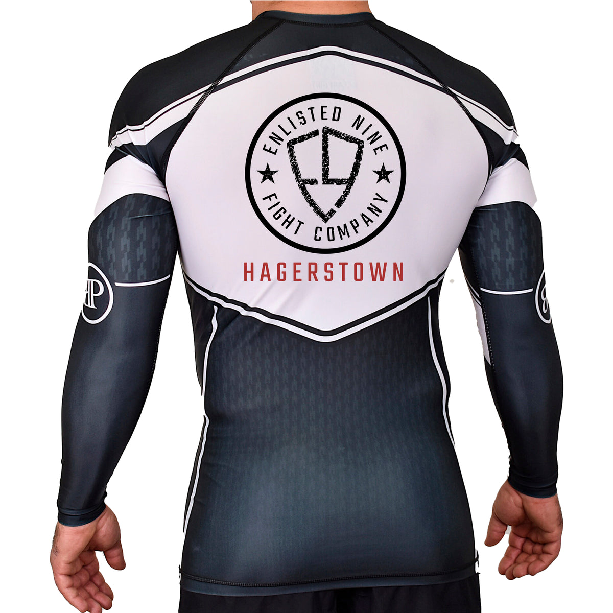 Enlisted Nine Fight Company - Hagerstown Academy Rash Guards Black/White #8027 A
