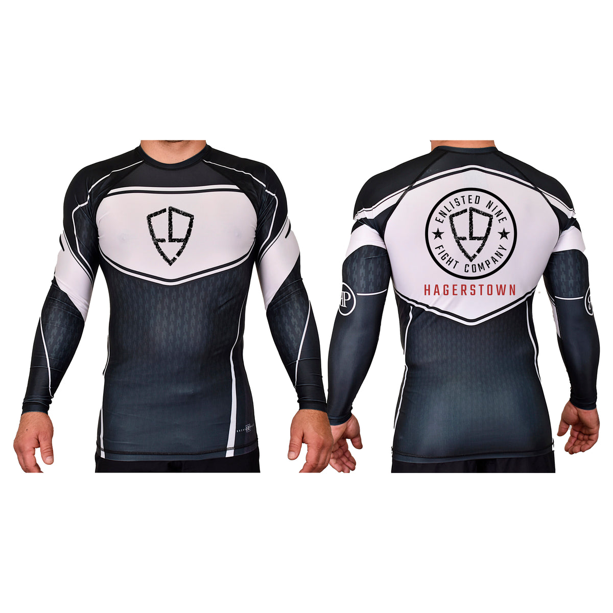 Enlisted Nine Fight Company - Hagerstown Academy Rash Guards Black/White #8027 A