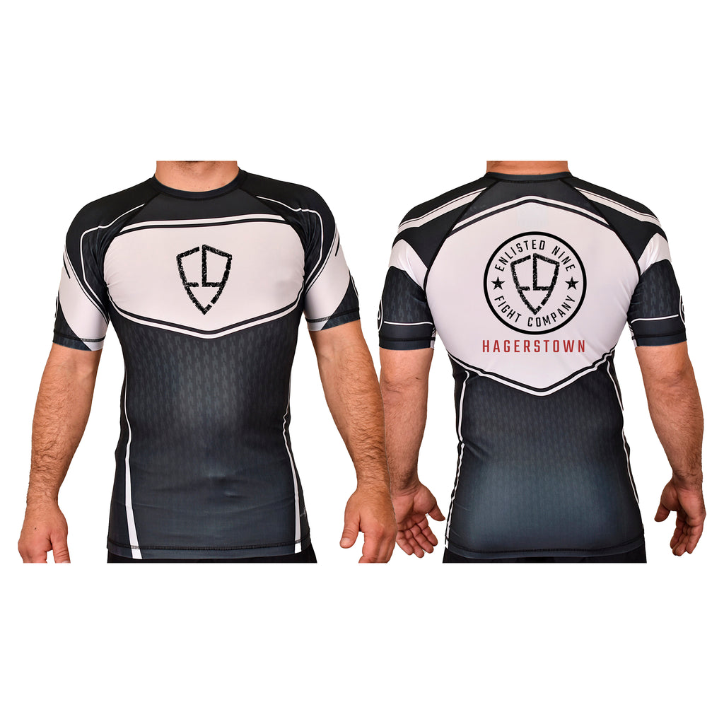 Enlisted Nine Fight Company - Hagerstown Academy Rash Guards Black/White #8027 A