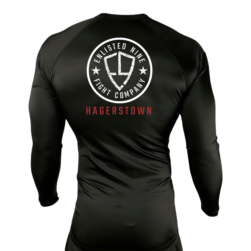 Enlisted Nine Fight Company - Hagerstown All Black Custom Rash Guards Long Sleeves #8027 A