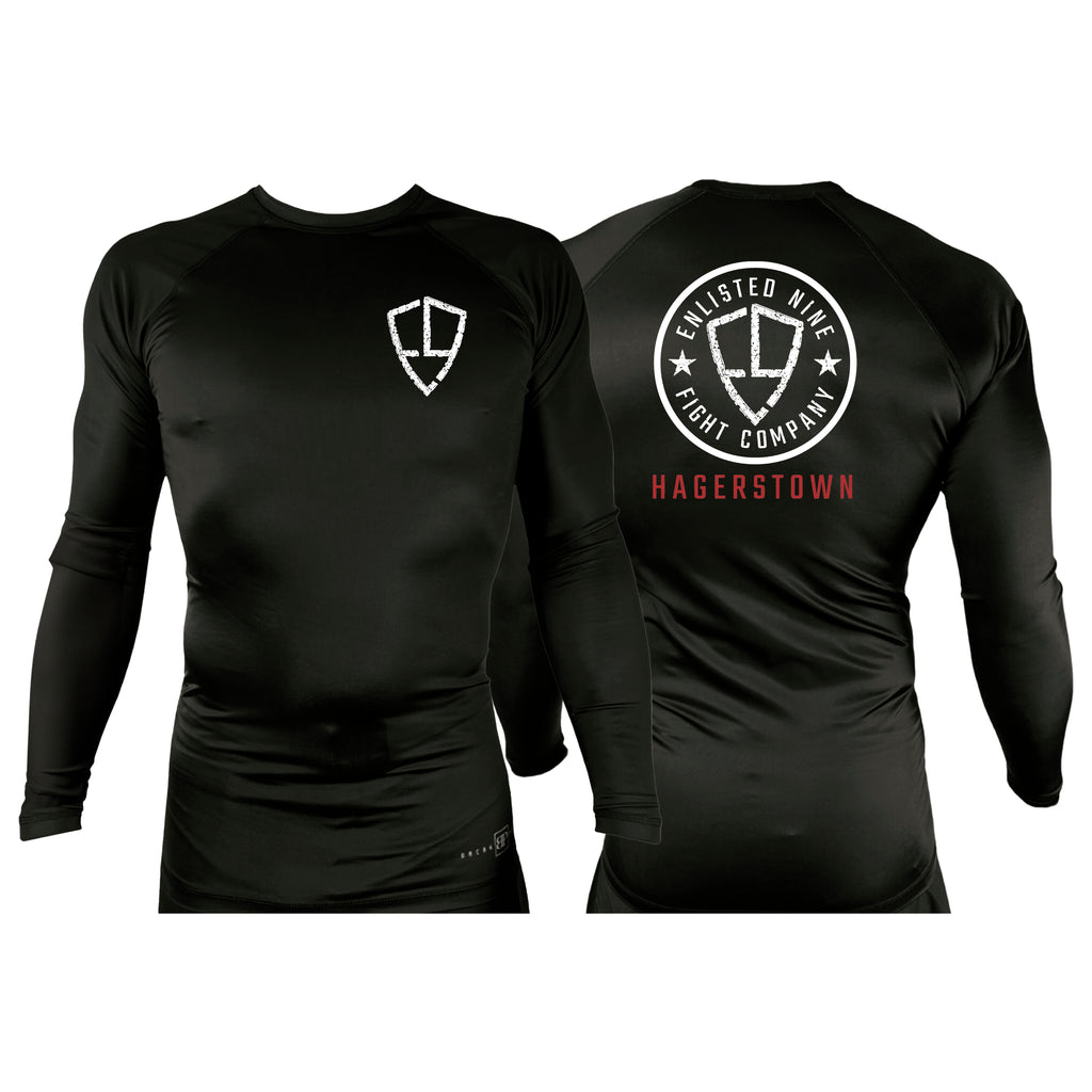 Enlisted Nine Fight Company - Hagerstown All Black Custom Rash Guards Long Sleeves #8027 A