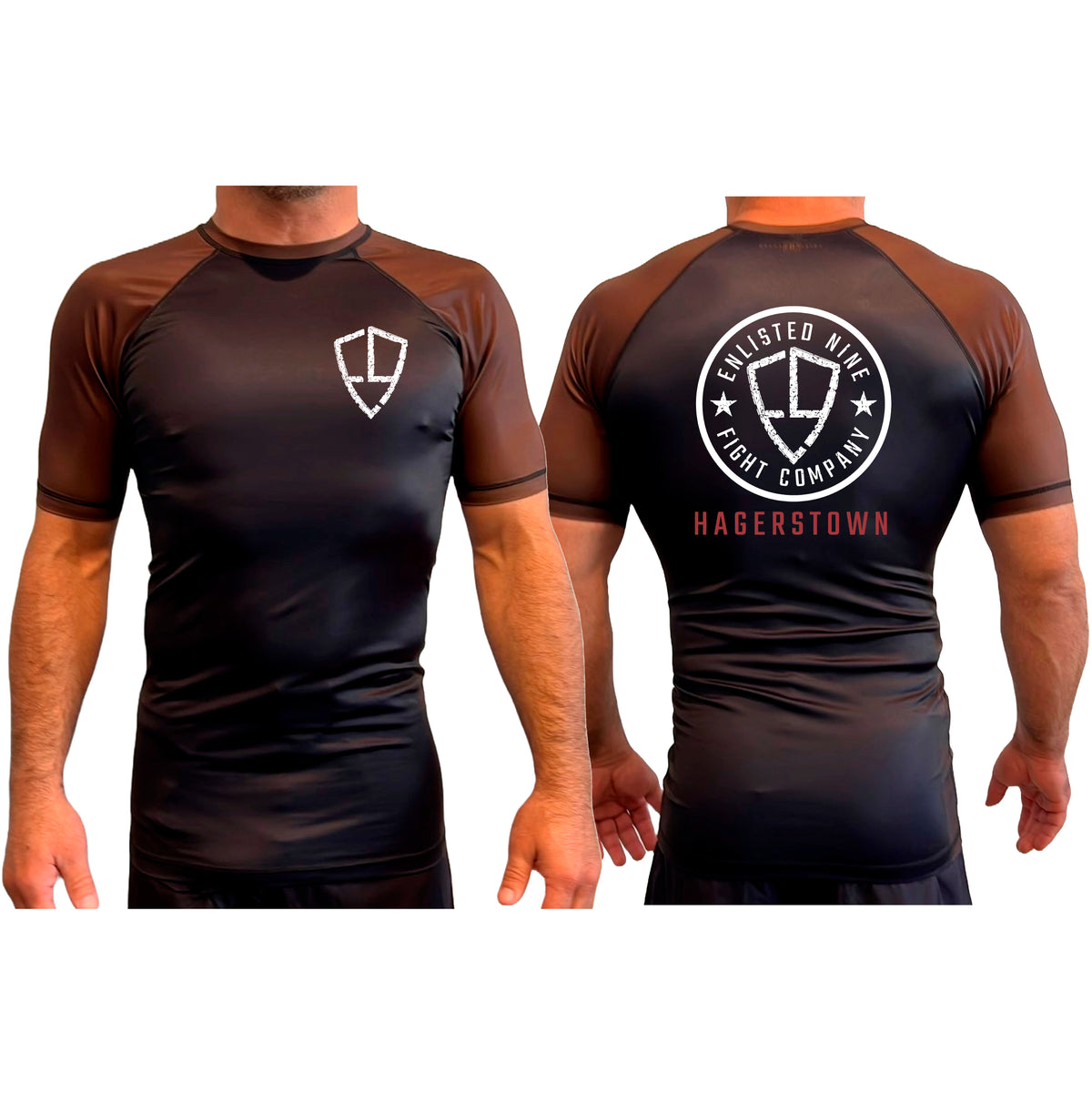 Enlisted Nine Fight Company - Hagerstown All Black Ranked Short Sleeve Rash Guards #8027 A