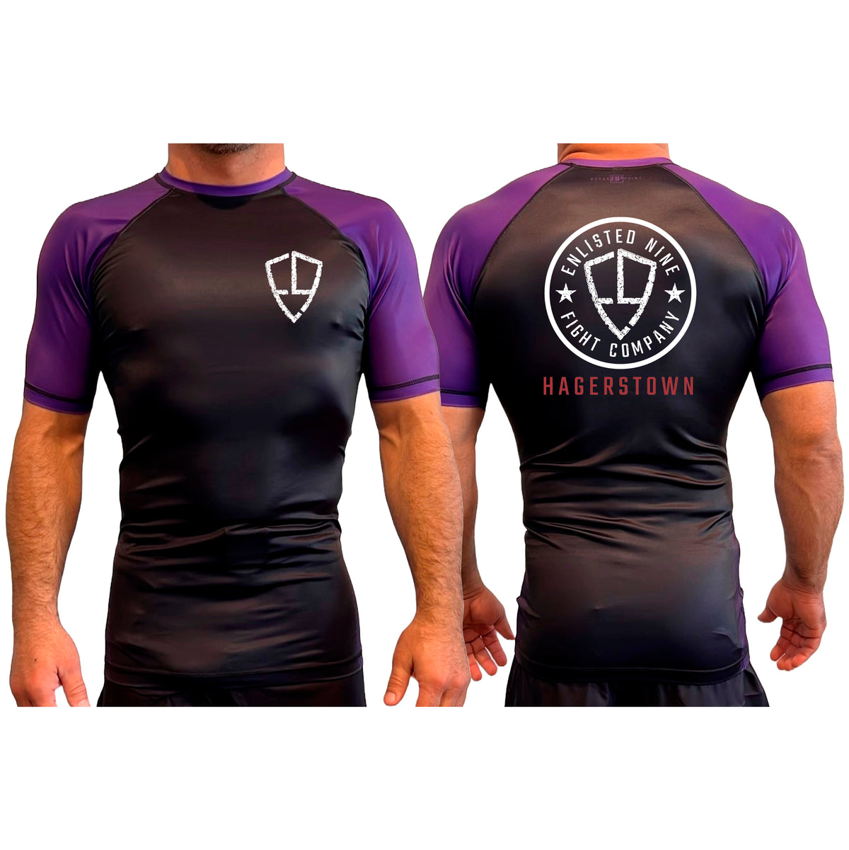 Enlisted Nine Fight Company - Hagerstown All Black Ranked Short Sleeve Rash Guards #8027 A