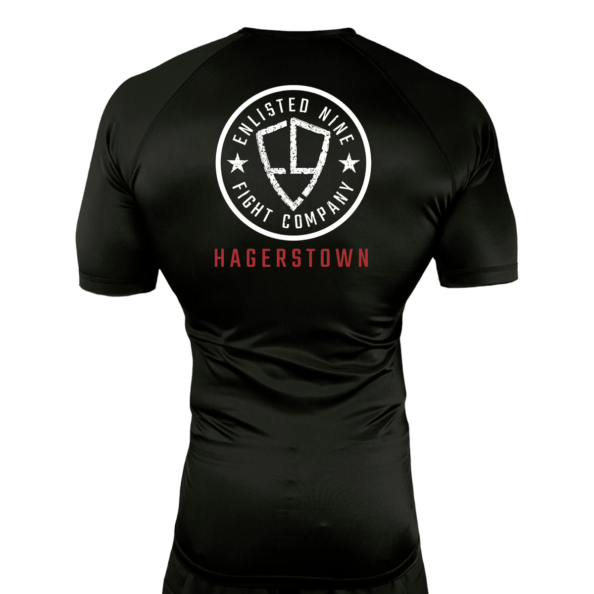 Enlisted Nine Fight Company - Hagerstown All Black Custom Rash Guards Short Sleeves #8027 A