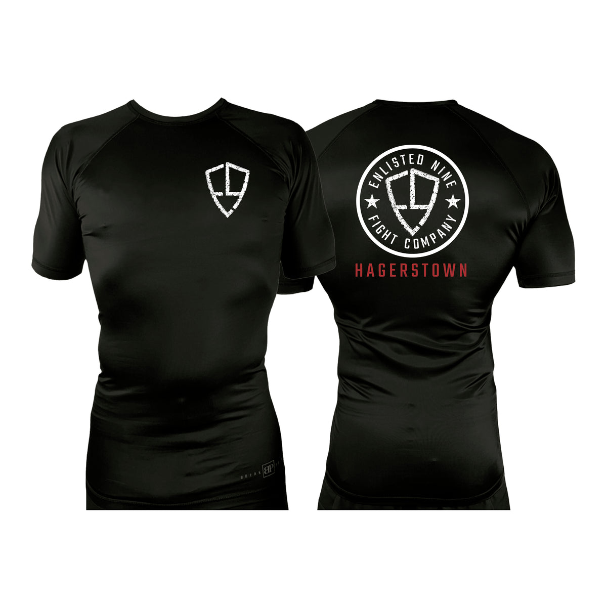 Enlisted Nine Fight Company - Hagerstown All Black Custom Rash Guards Short Sleeves #8027 A