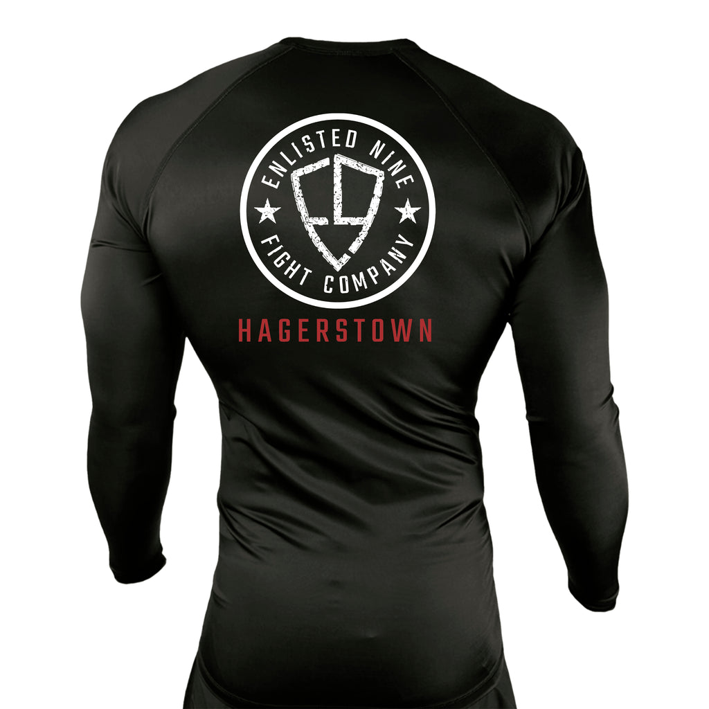 Enlisted Nine Fight Company - Hagerstown All Black Custom Rash Guards Long Sleeves #8027 C
