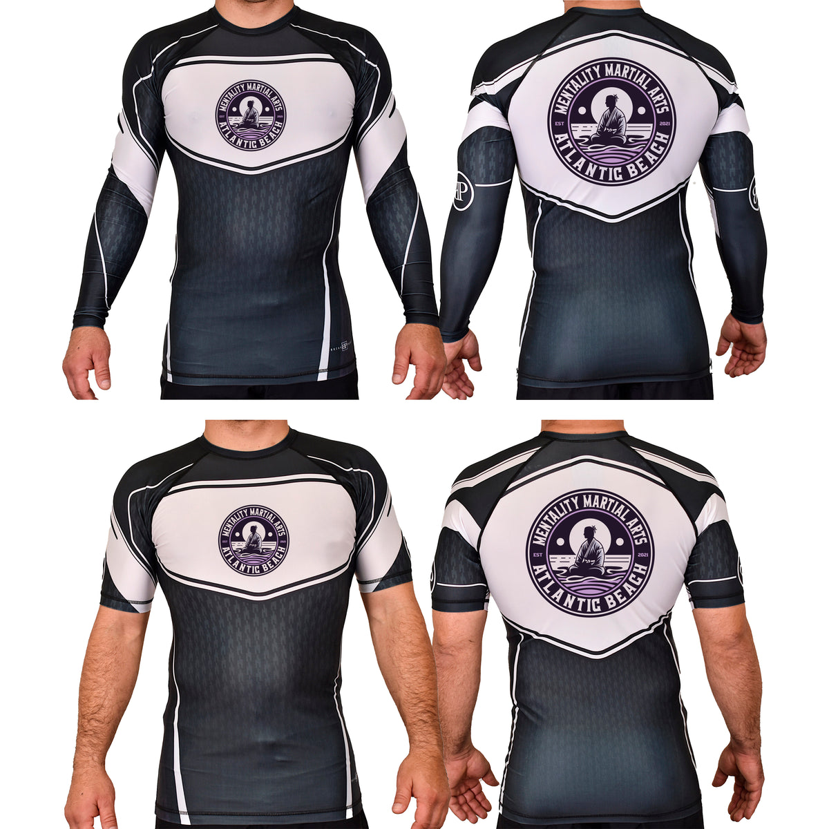 Mentality Martial Arts Academy Rash Guards Black/White #8028 B