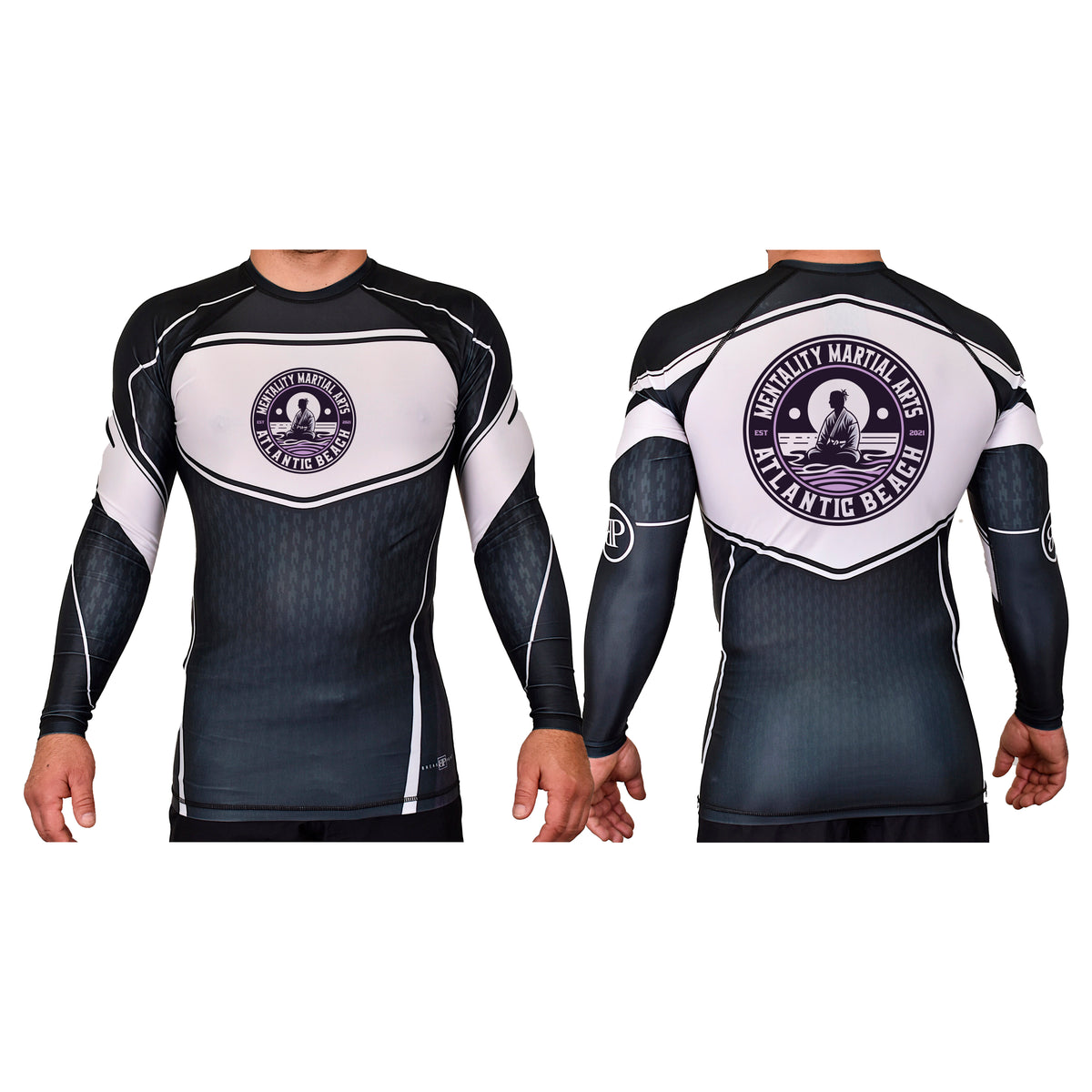 Mentality Martial Arts Academy Rash Guards Black/White #8028 B