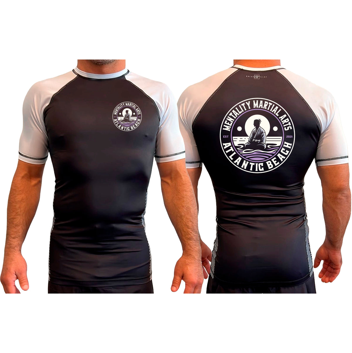 Mentality Martial Arts Academy All Black Ranked Short Sleeve Rash Guards #8028 B