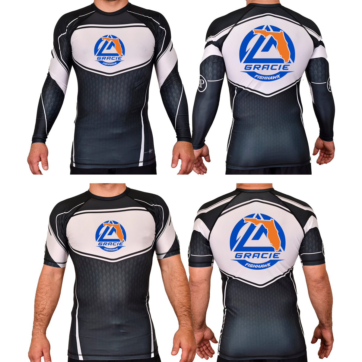 Gracie Fishhawk Jiu-Jitsu Academy Rash Guards Black/White #8029 A