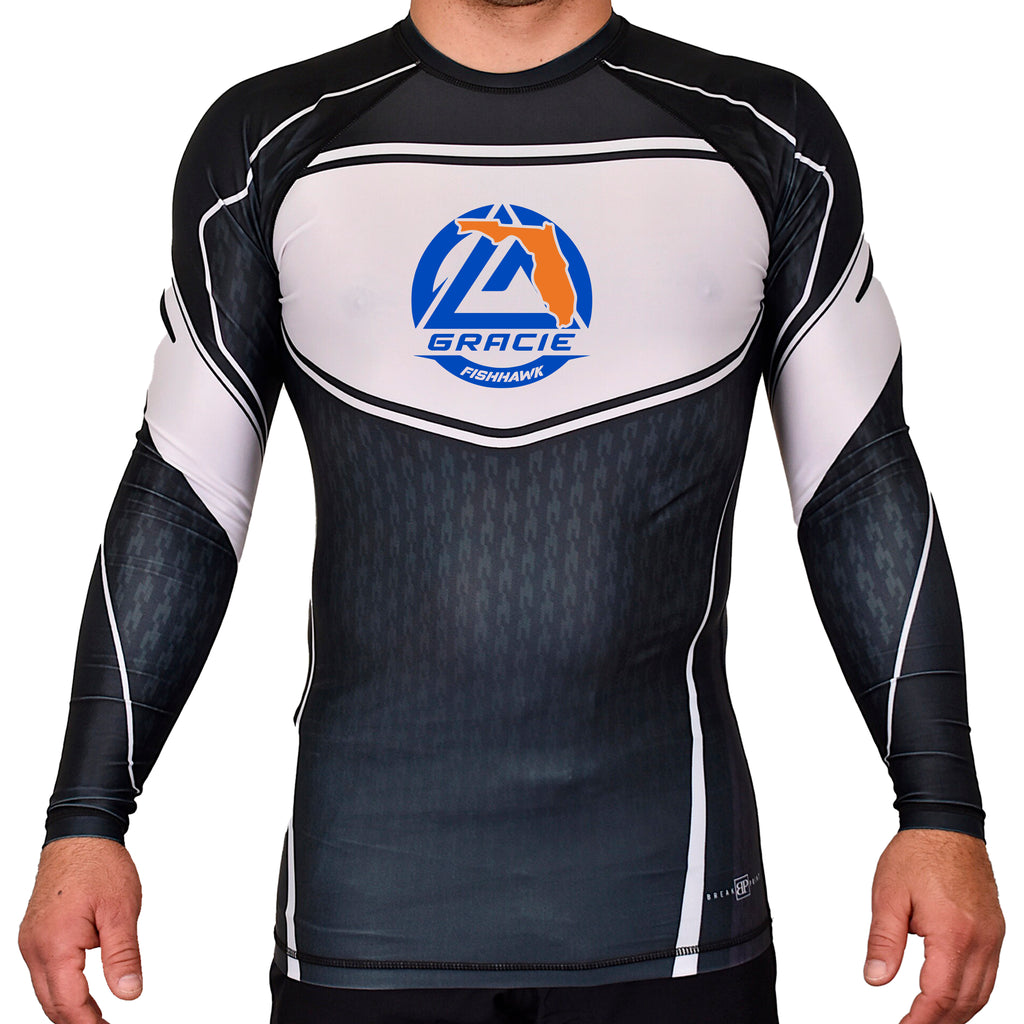 Gracie Fishhawk Jiu-Jitsu Academy Rash Guards Black/White #8029 A