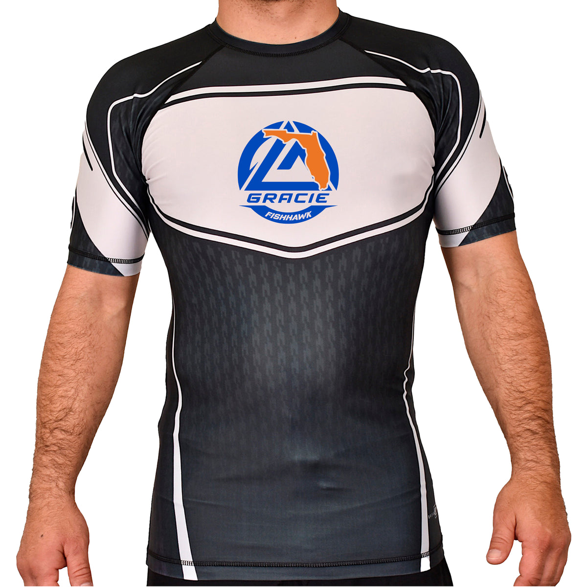Gracie Fishhawk Jiu-Jitsu Academy Rash Guards Black/White #8029 A