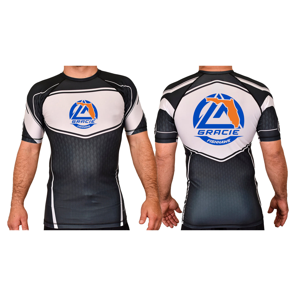 Gracie Fishhawk Jiu-Jitsu Academy Rash Guards Black/White #8029 A