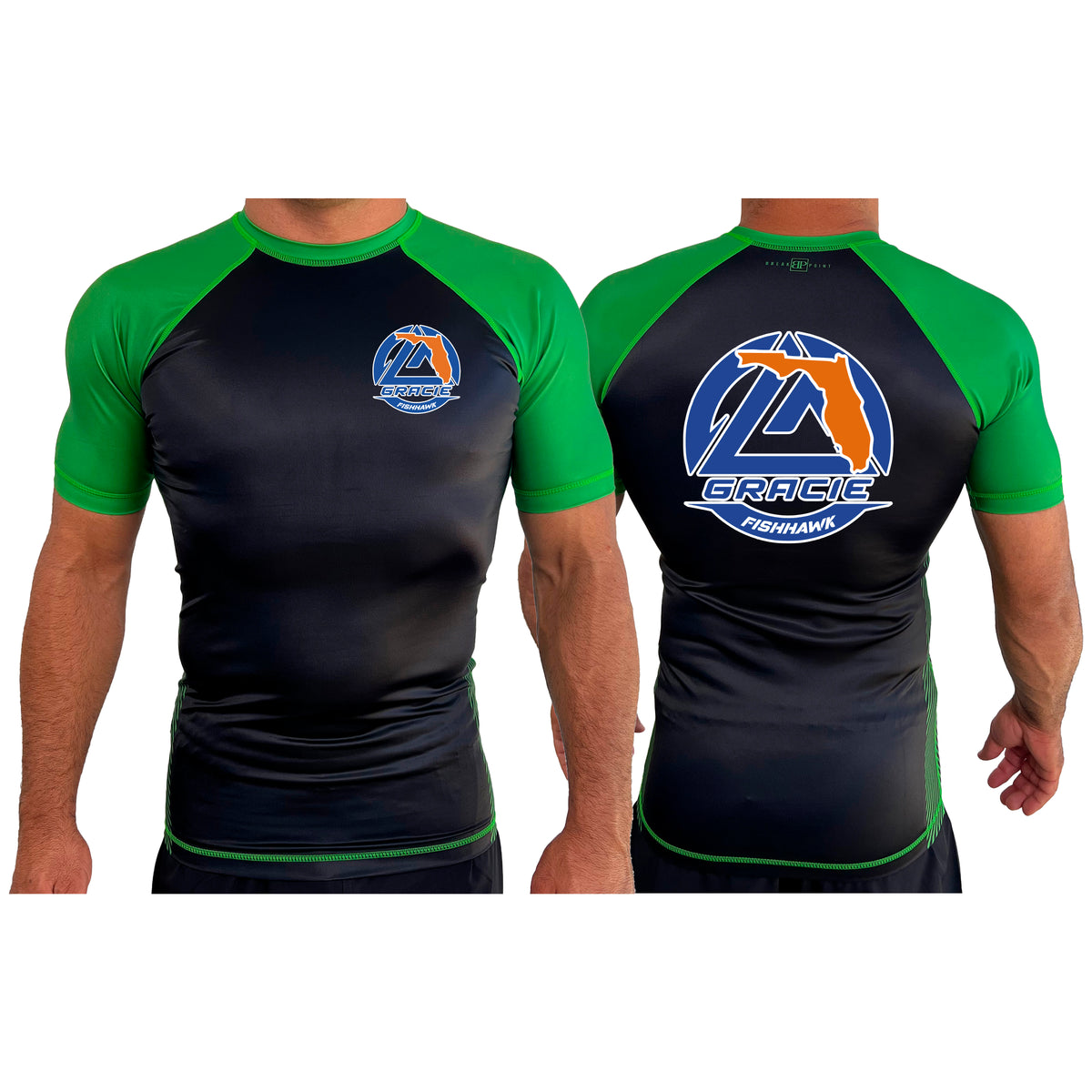 Gracie Fishhawk Jiu-Jitsu All Black Ranked Short Sleeve Rash Guards #8029 A