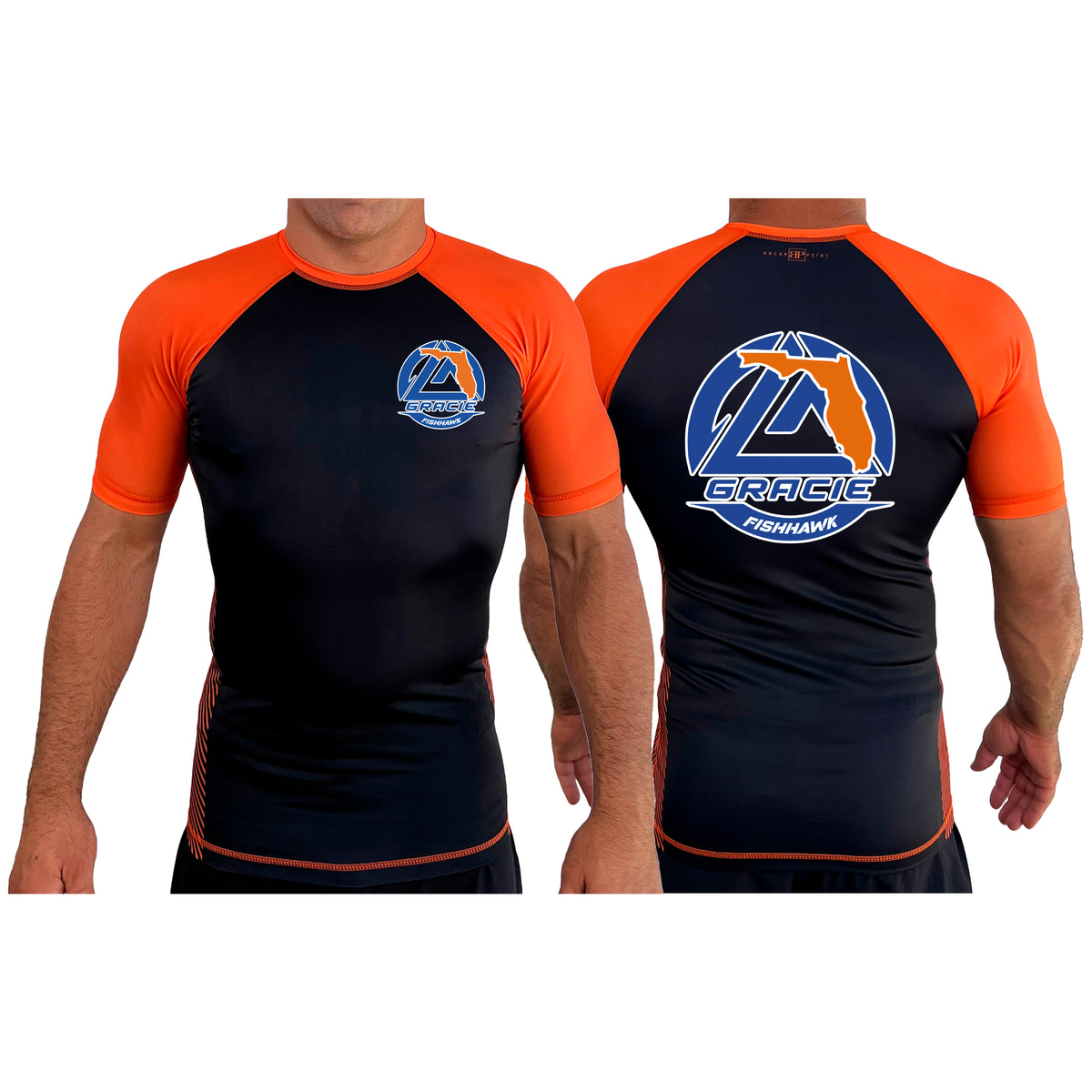 Gracie Fishhawk Jiu-Jitsu All Black Ranked Short Sleeve Rash Guards #8029 A