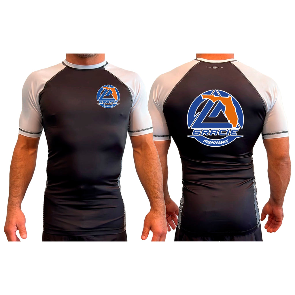 Gracie Fishhawk Jiu-Jitsu All Black Ranked Short Sleeve Rash Guards #8029 A