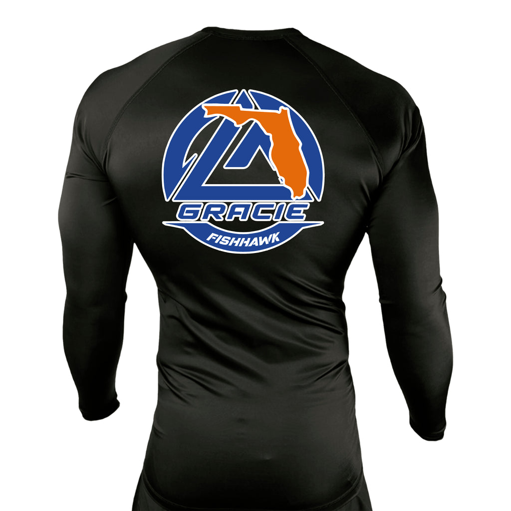 Gracie Fishhawk Jiu-Jitsu All Black Custom Rash Guards Long Sleeves #8029 A