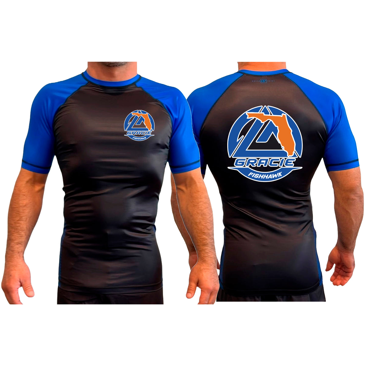 Gracie Fishhawk Jiu-Jitsu All Black Ranked Short Sleeve Rash Guards #8029 A