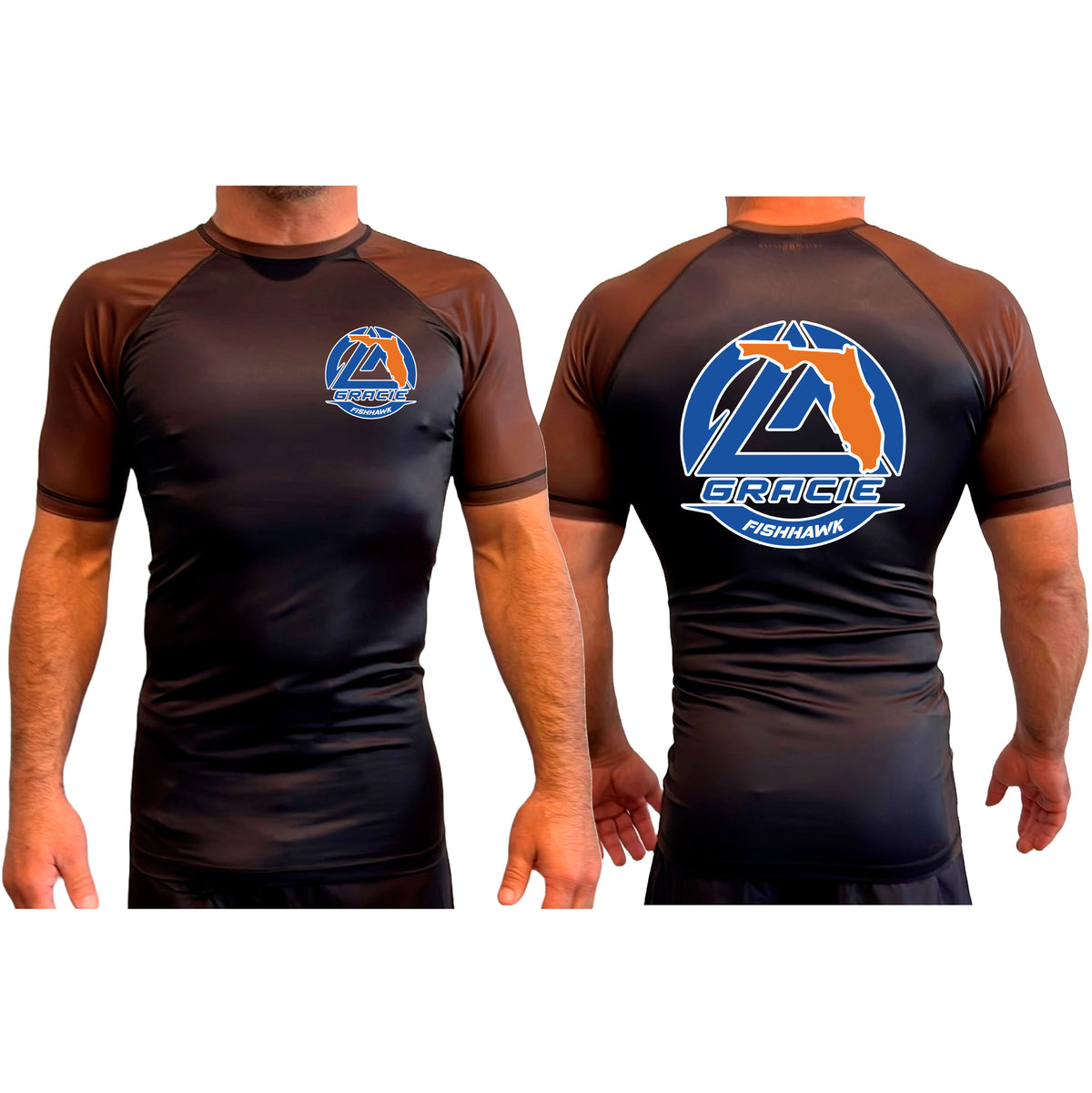 Gracie Fishhawk Jiu-Jitsu All Black Ranked Short Sleeve Rash Guards #8029 A