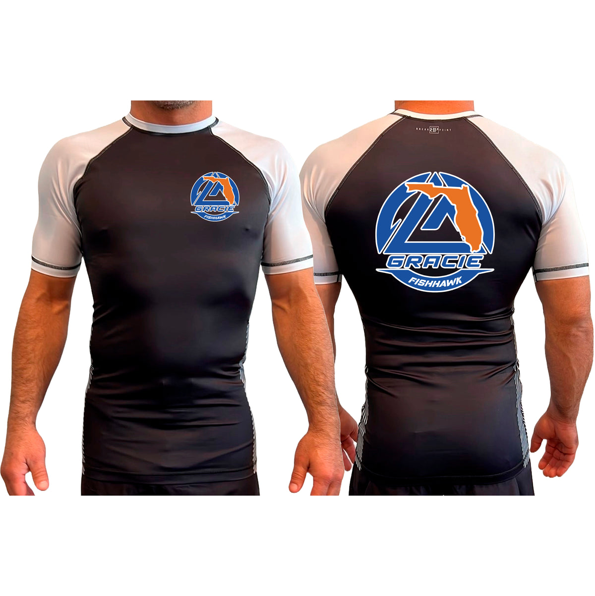 Gracie Fishhawk Jiu-Jitsu All Black Ranked Short Sleeve Rash Guards #8029 A