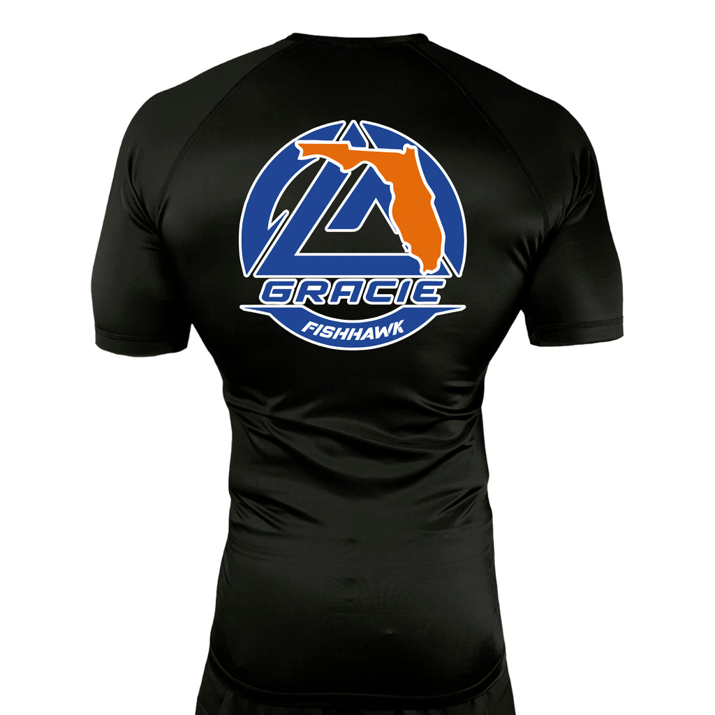 Gracie Fishhawk Jiu-Jitsu All Black Custom Rash Guards Short Sleeves #8029 A