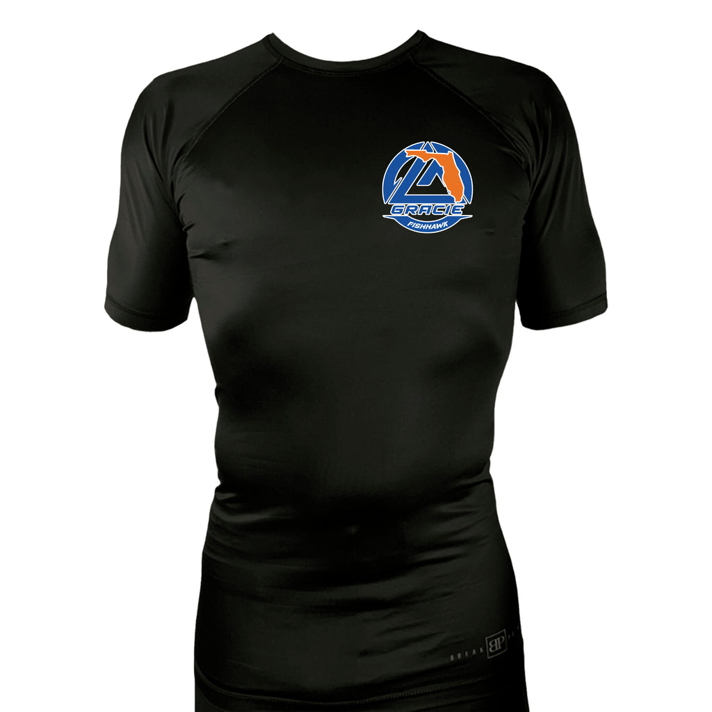 Gracie Fishhawk Jiu-Jitsu All Black Custom Rash Guards Short Sleeves #8029 A