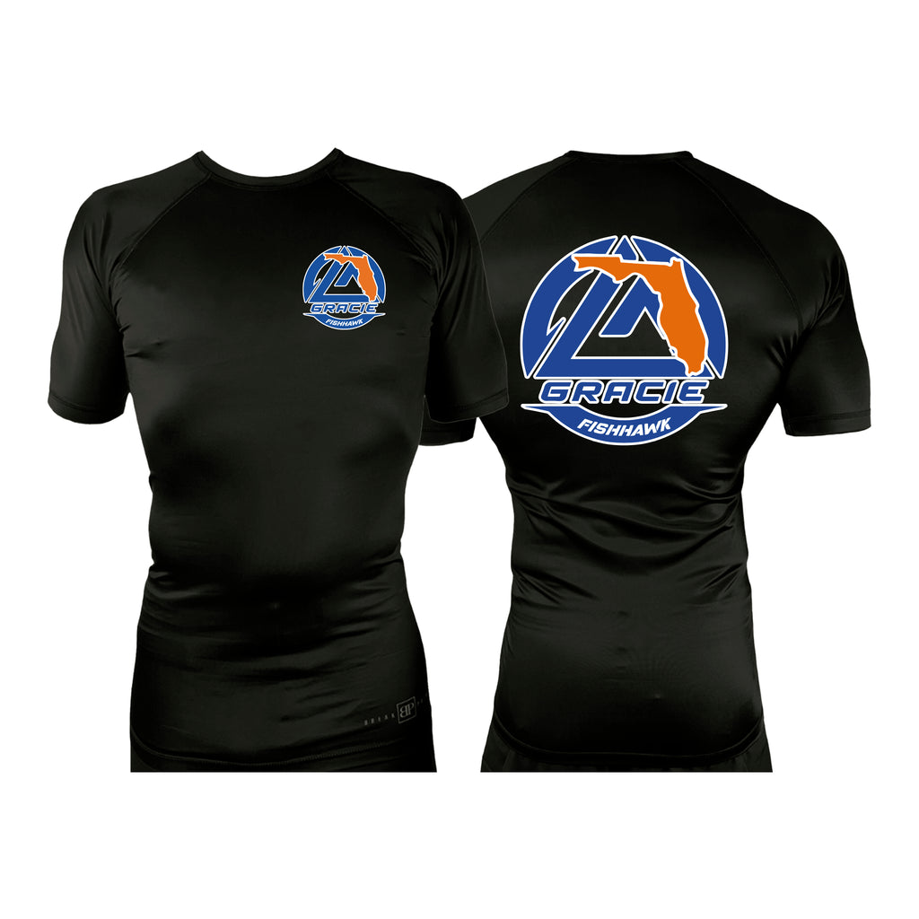 Gracie Fishhawk Jiu-Jitsu All Black Custom Rash Guards Short Sleeves #8029 A