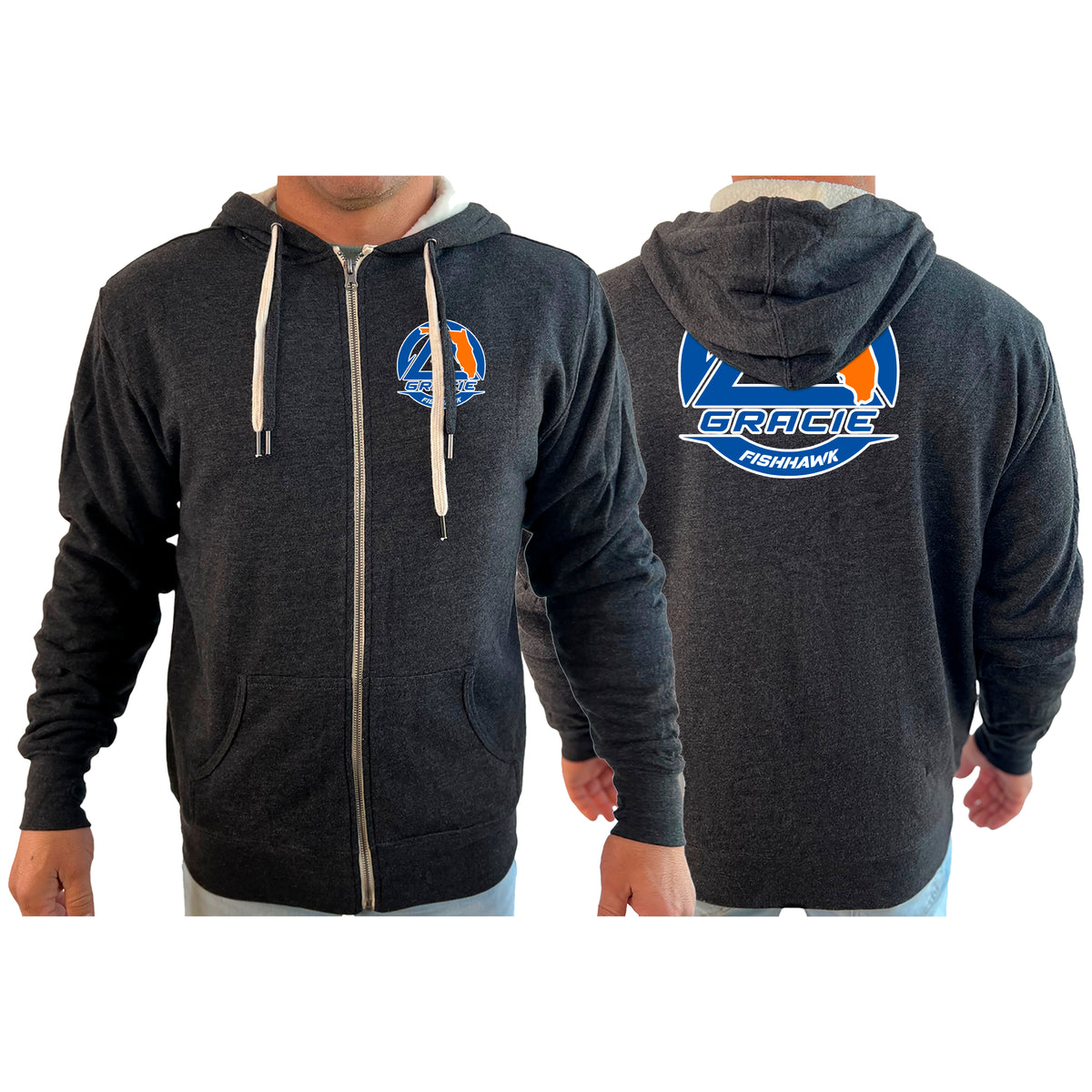 Gracie Fishhawk Jiu-Jitsu Academy Sherpa Lined Zip-Up Hoodie #8029 A